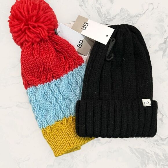 NWT Nordstrom BP. Bundle: Multicolor Knit Beanie, Black Knit Beanie - One Size - Picture 1 of 5